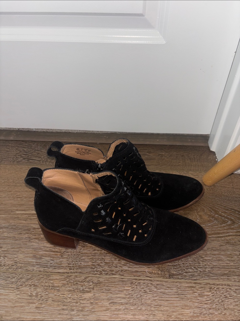 Franco Sarto Black Suede Lace-Up Cutout Ankle Boots